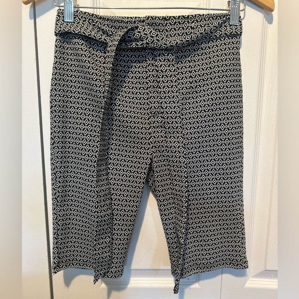 WRV Wave Riding Vehicles HighWaisted Tie Waist Black & White Print Fitted Shorts